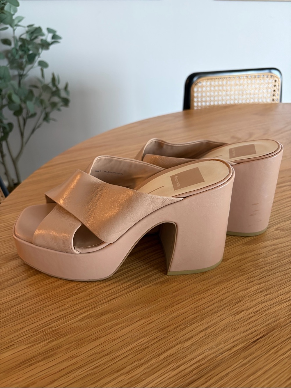 Dolce Vita Blush Pink Crossover Platform Slide Heels